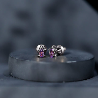 Natural Oval Amethyst Turtle Stud Earrings for Women