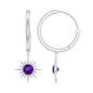 Natural Amethyst Sunburst Hoop Drop Earrings with Certificate