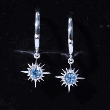 0.5 Carat Aquamarine Sunburst Hoop Earrings For Women