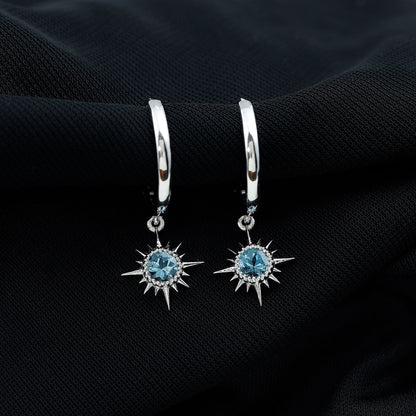 0.5 Carat Aquamarine Sunburst Hoop Earrings For Women