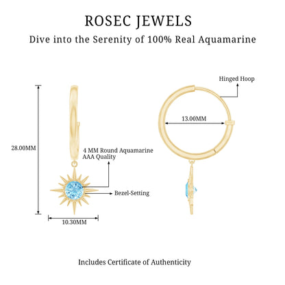 0.5 Carat Aquamarine Sunburst Hoop Earrings For Women