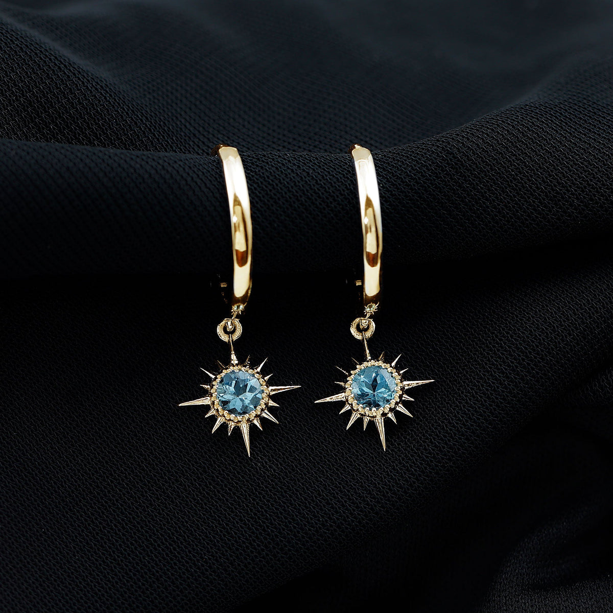 0.5 Carat Aquamarine Sunburst Hoop Earrings For Women