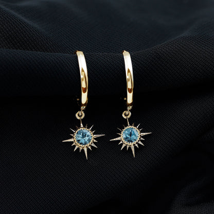 0.5 Carat Aquamarine Sunburst Hoop Earrings For Women
