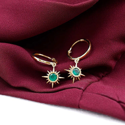 Real Emerald Sunburst Hoop Drop Earrings with Certificate