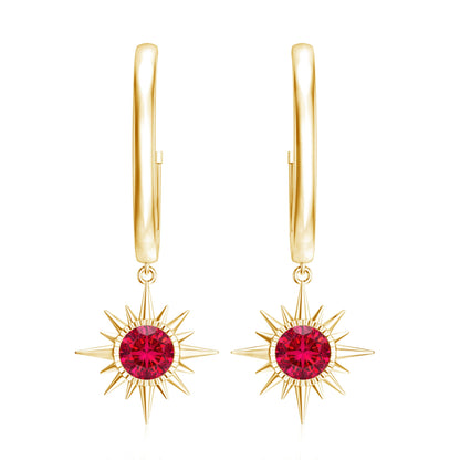 Lab Created Ruby Hoop Drop Earrings With Certificate