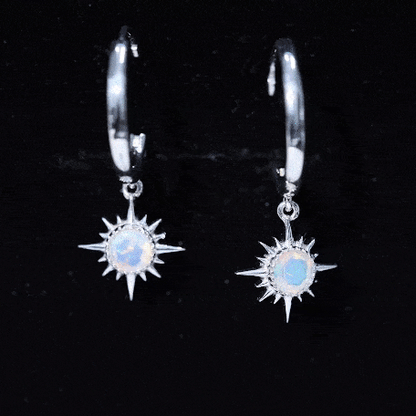 1 Carat Round Shape Ethiopian Opal Sunburst Hoop Earrings