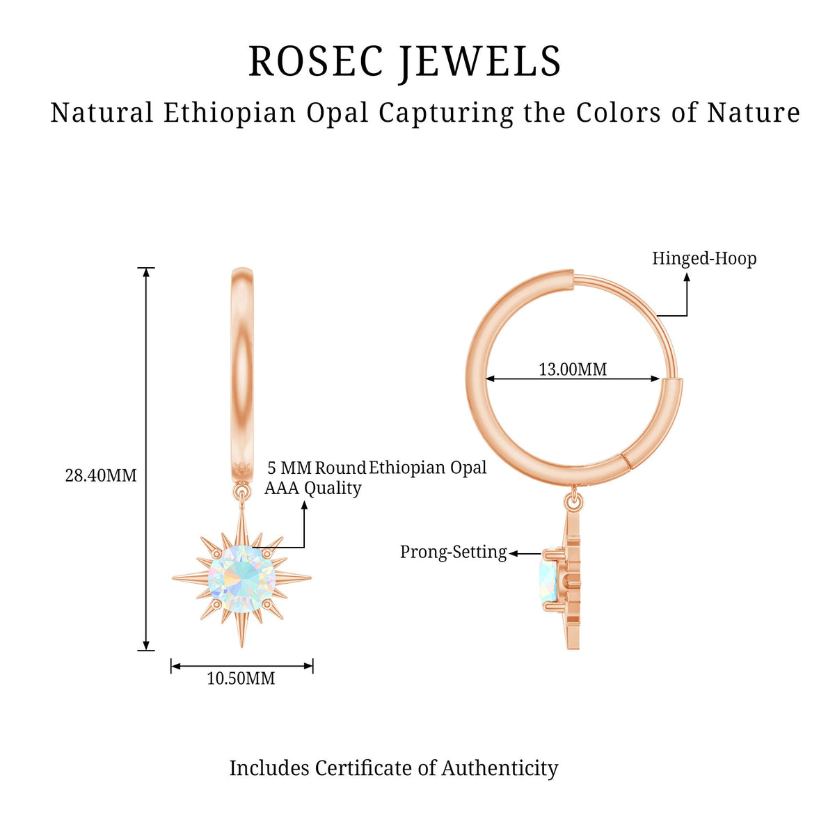 1 Carat Round Shape Ethiopian Opal Sunburst Hoop Earrings