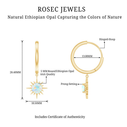 1 Carat Round Shape Ethiopian Opal Sunburst Hoop Earrings