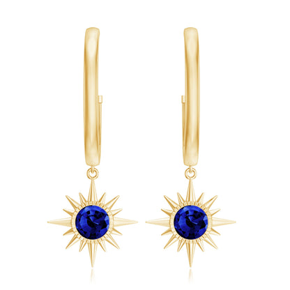 Lab Created Blue Sapphire Hoop Drop Earrings With Certificate