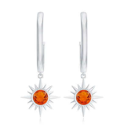 Certified Real Fire Opal Sunburst Drop Hoop Earrings