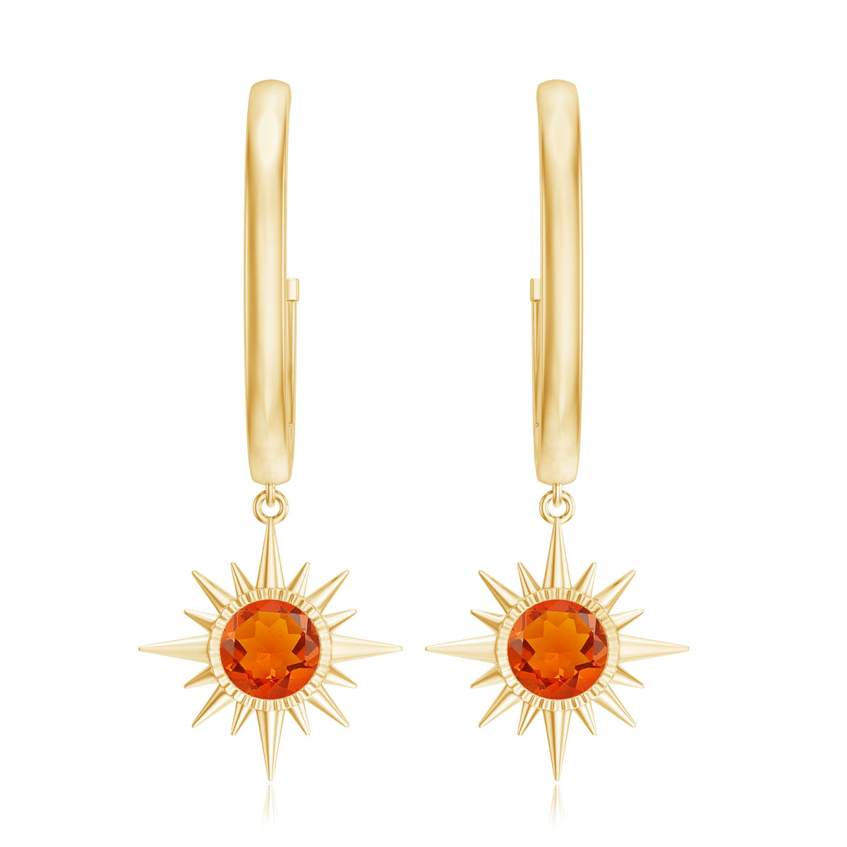 Certified Real Fire Opal Sunburst Drop Hoop Earrings