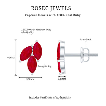Certified Marquise Shape Ruby Leaf Stud Earrings for Women