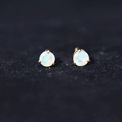 Minimalist Ethiopian Opal Solitaire Stud Earrings