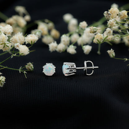 1 Carat Natural Ethiopian Opal Solitaire Stud Earrings