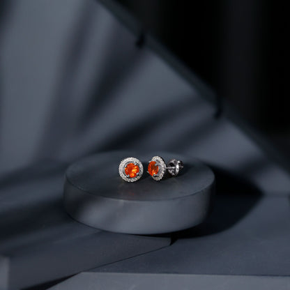 Natural Orange Fire Opal Stud Earrings With Diamonds