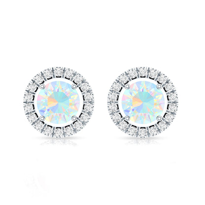 Round Ethiopian Opal and Diamond Halo Stud Earrings