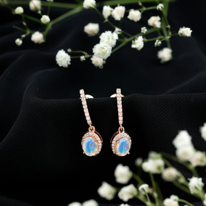 Natural Ethiopian Opal Hoop Drop Earrings with Diamond