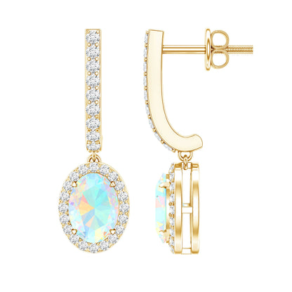 Natural Ethiopian Opal Hoop Drop Earrings with Diamond