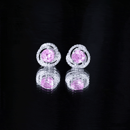 2 Carat Lab Created Pink Sapphire and Diamond Swirl Stud Earrings