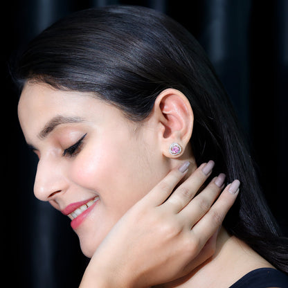 2 Carat Lab Created Pink Sapphire and Diamond Swirl Stud Earrings