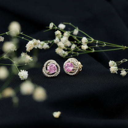 2 Carat Lab Created Pink Sapphire and Diamond Swirl Stud Earrings