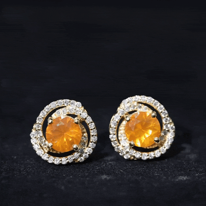 Real Fire Opal and Diamond Big Stud Earrings