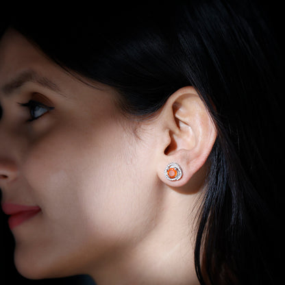 Real Fire Opal and Diamond Big Stud Earrings