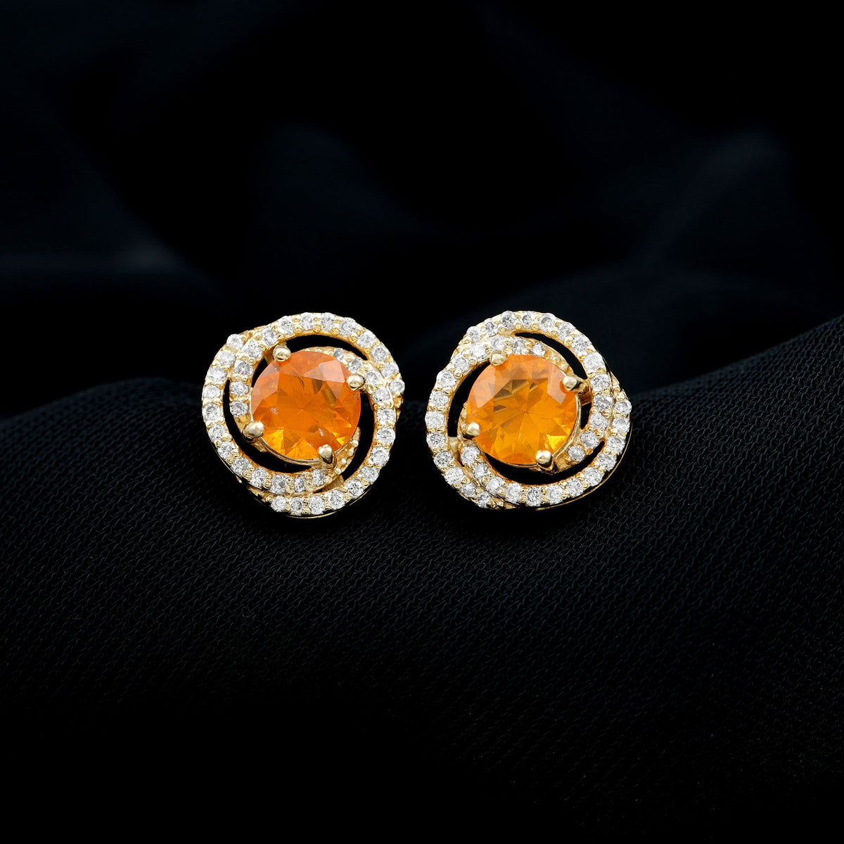 Real Fire Opal and Diamond Big Stud Earrings