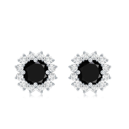 Natural Black Spinel Diamond Stud Earrings with Screw Back