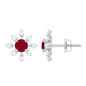 Natural Ruby Flower Stud Earrings with Diamond for Women