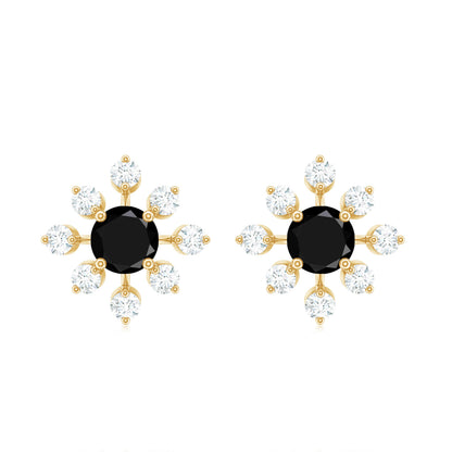 Certified Natural Black Spinel Snowflake Earrings with Diamond