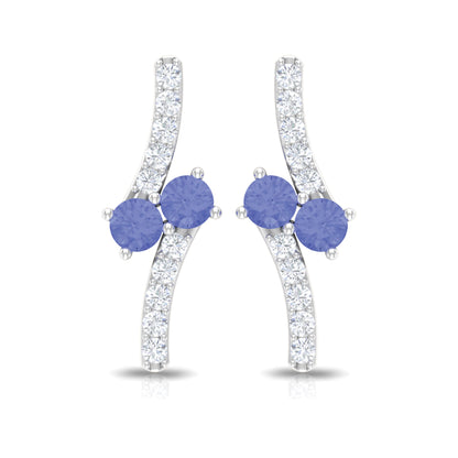 Real Tanzanite and Diamond Stud Earrings with Certificate
