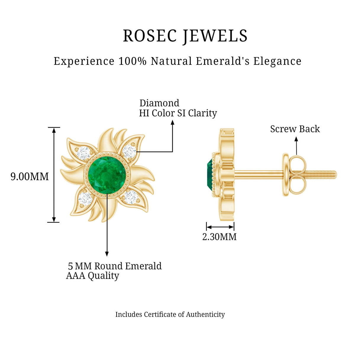 0.99 Carat Round Emerald and Diamond Sunburst Stud Earrings