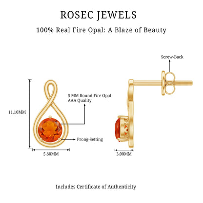 Round Cut Solitaire Fire Opal Infinity Stud Earrings