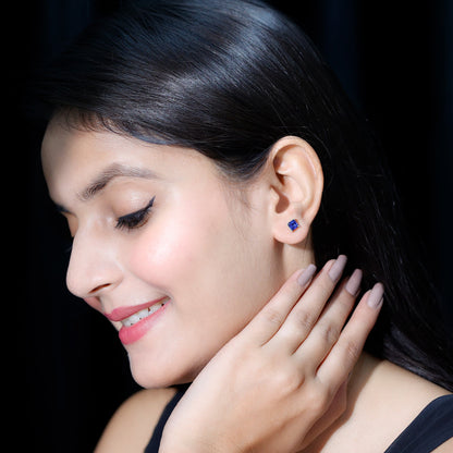 1.4 Carat Princess Cut Lab Created Blue Sapphire Solitaire Stud Earrings