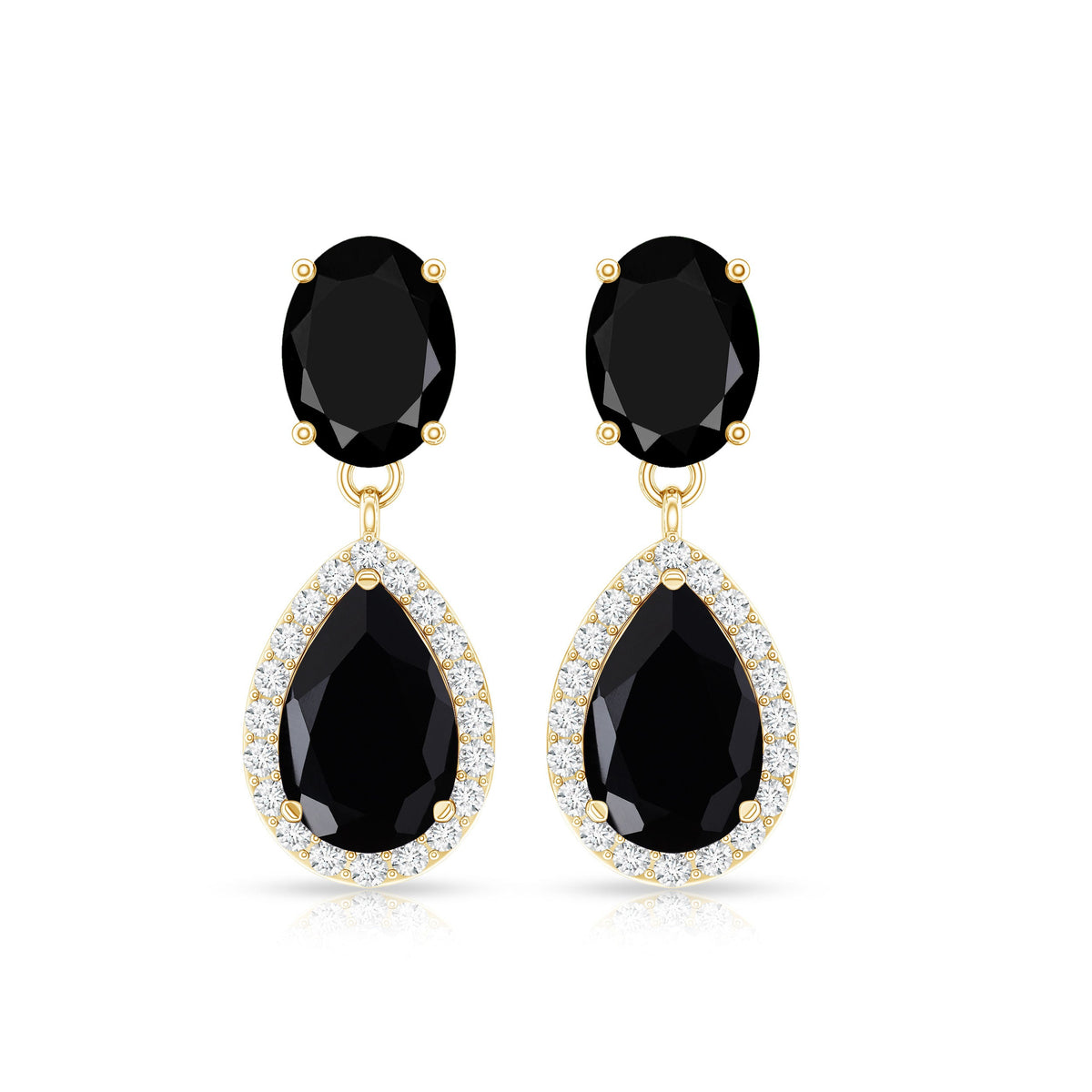 1.7 Carat Lab Created Black Diamond Classic Teardrop Earrings with Diamond Halo