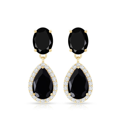 1.7 Carat Lab Created Black Diamond Classic Teardrop Earrings with Diamond Halo