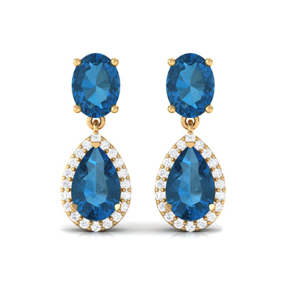 2.3 Carat London Blue Topaz and Diamond Dangle Drop Earrings