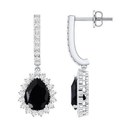 Black Onyx and Moissanite Bridal Teardrop Earrings