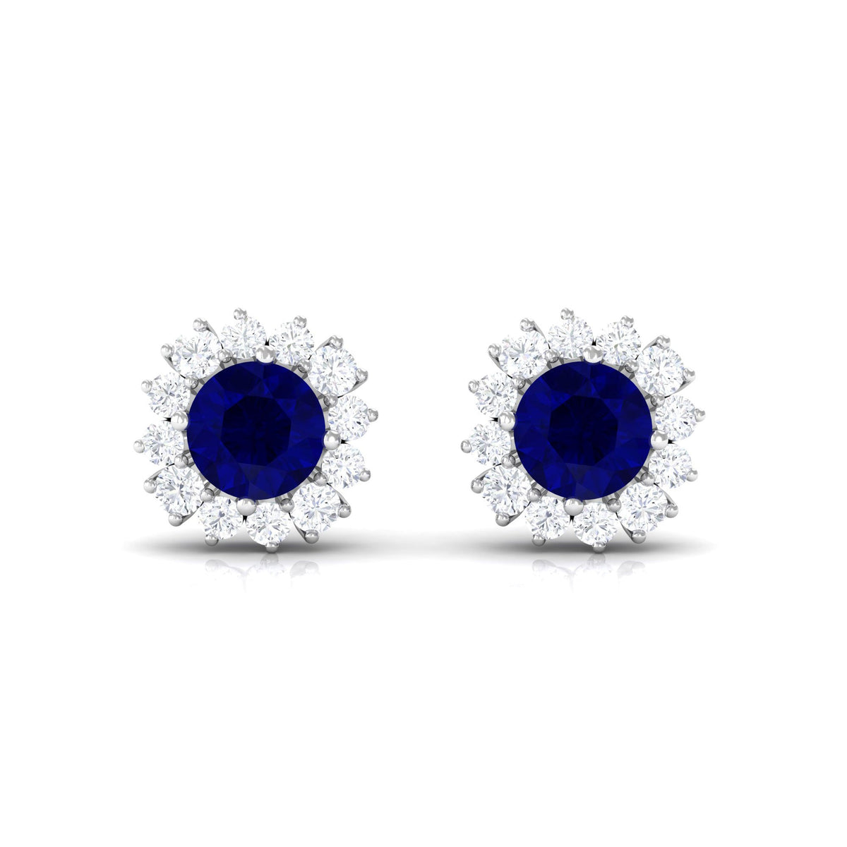 0.8 Carat Natural Blue Sapphire and Diamond Halo Stud Earrings