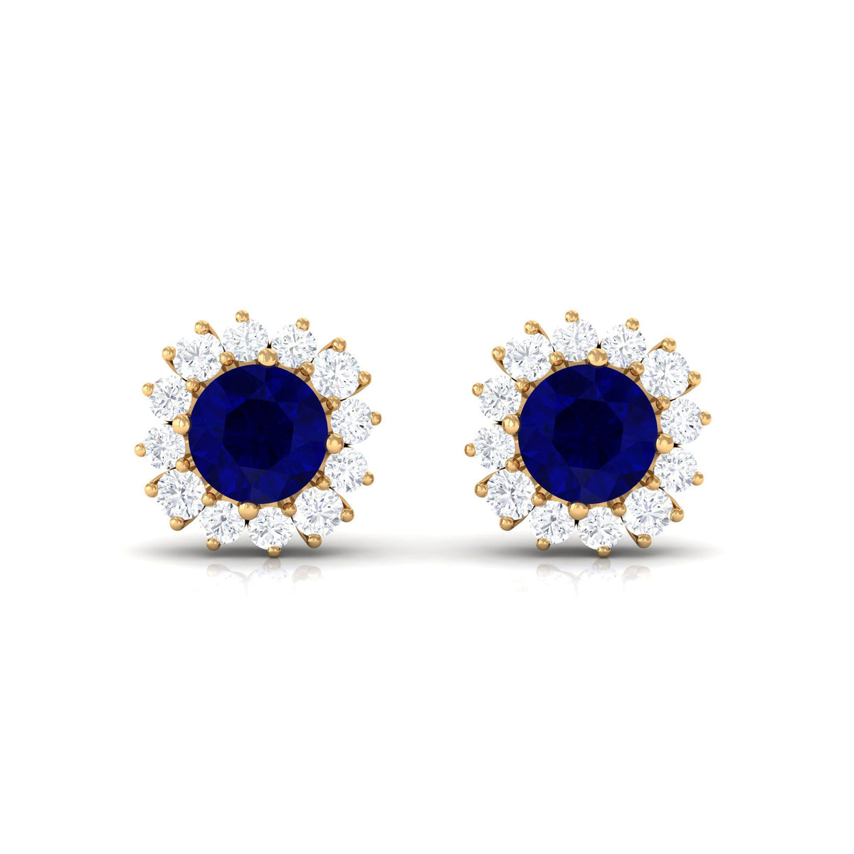 0.8 Carat Natural Blue Sapphire and Diamond Halo Stud Earrings