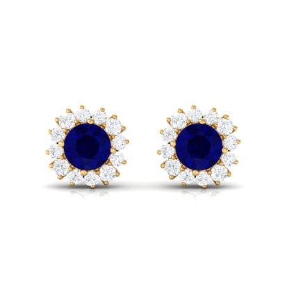 0.8 Carat Natural Blue Sapphire and Diamond Halo Stud Earrings