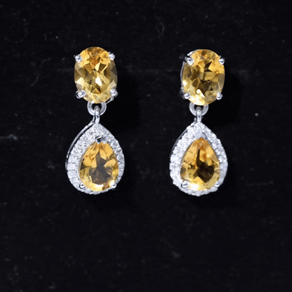 Natural 2 Carat Citrine and Diamond Teardrop Earrings