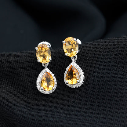 Natural 2 Carat Citrine and Diamond Teardrop Earrings