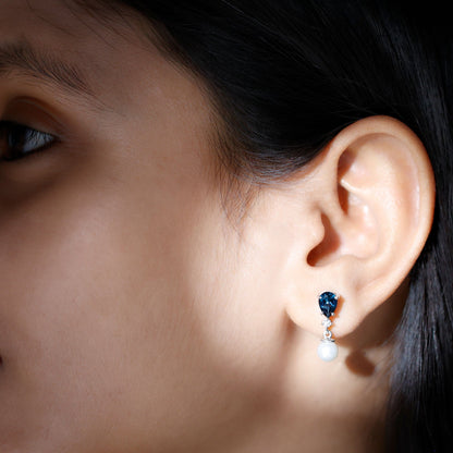 Genuine Freshwater Pearl Drop Earrings With London Blue Topaz