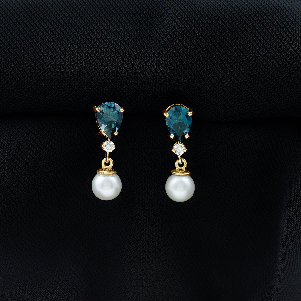Genuine Freshwater Pearl Drop Earrings With London Blue Topaz