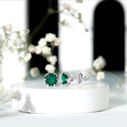 Lotus Basket Set 1.6 Carat Lab Created Emerald Solitaire Stud Earrings
