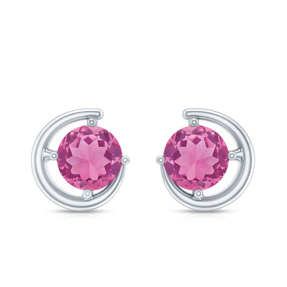 0.9 Carat Genuine Pink Tourmaline Solitaire Stud Earrings