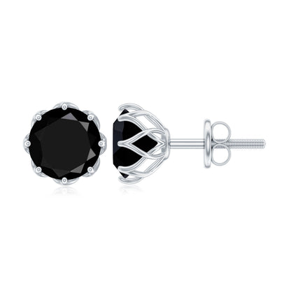 Genuine 3 Carat Black Spinel Stud Earrings with Screw Back