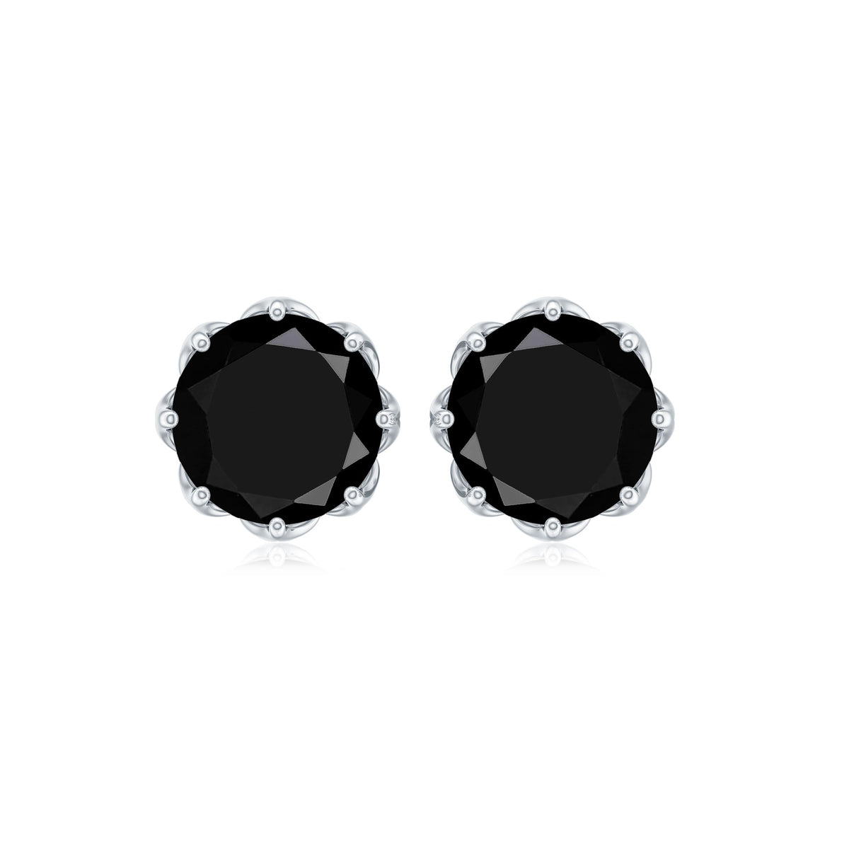 Genuine 3 Carat Black Spinel Stud Earrings with Screw Back